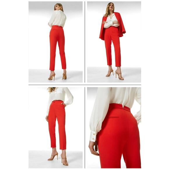 Karen Millen Red Compact Stretch Slim Leg Dress Pant Trousers, Size 6, NWOT - Picture 1 of 6
